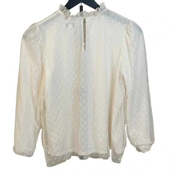 Express Women’s Sheer Dot Ruffle Blouse, Size Small Petite (SP) - Picture 8 of 16